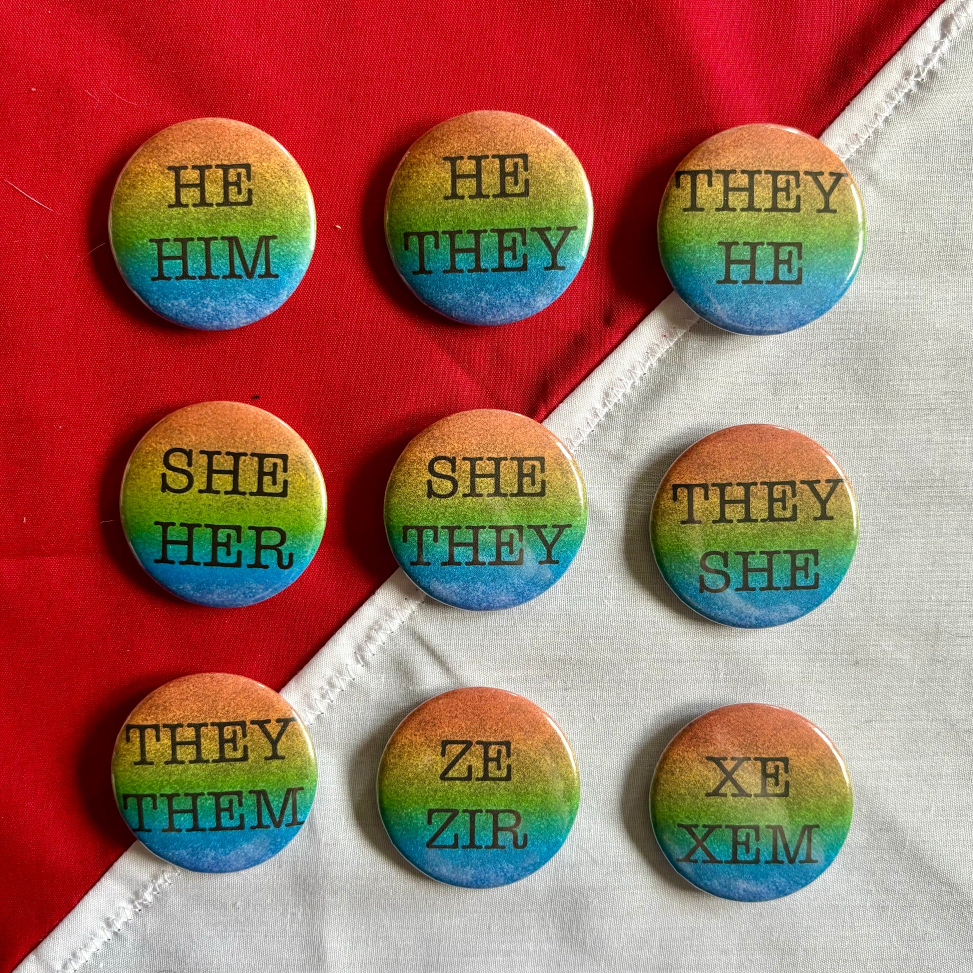 rainbow glitter pronoun badges