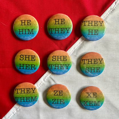 rainbow glitter pronoun badges