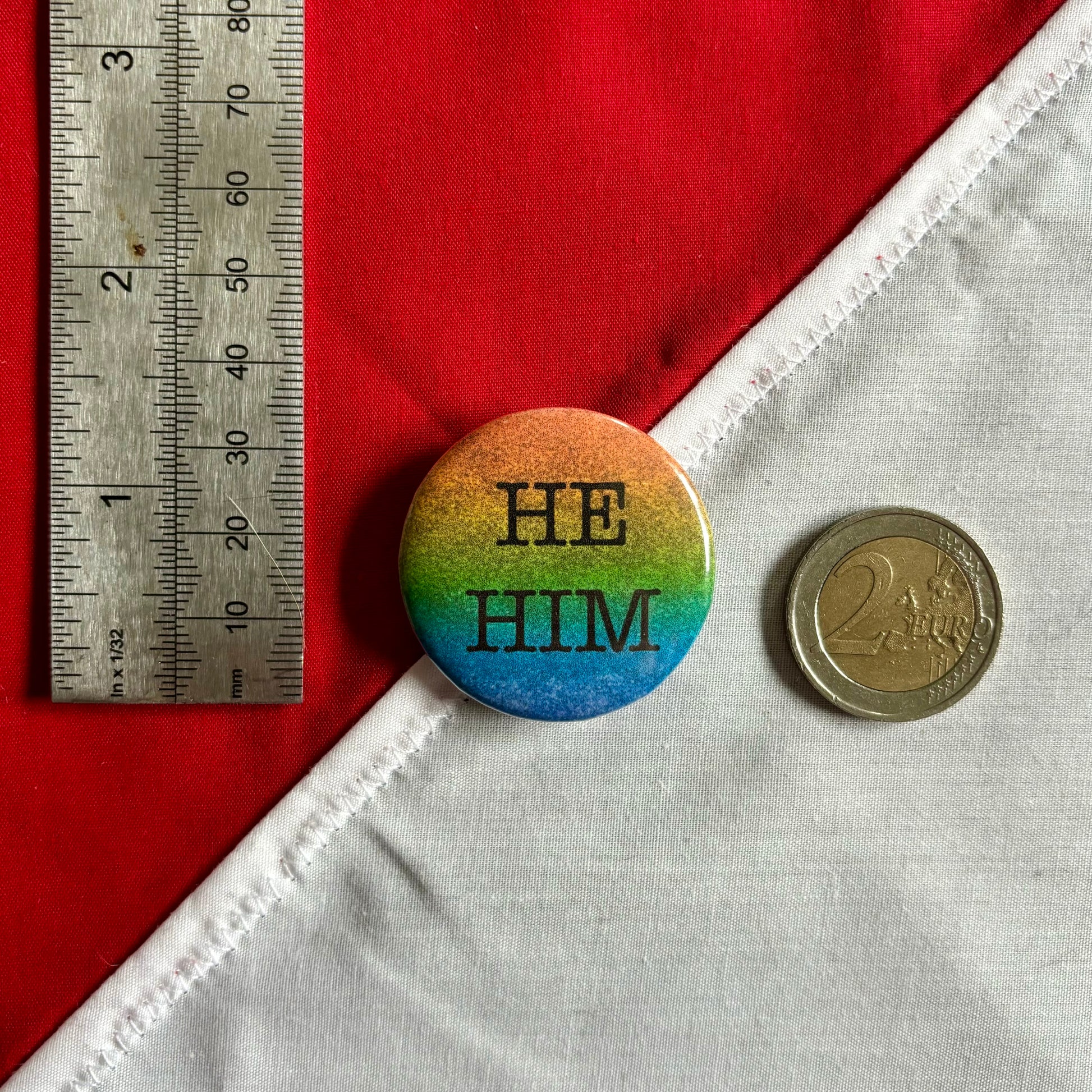 rainbow glitter pronoun badge sizing