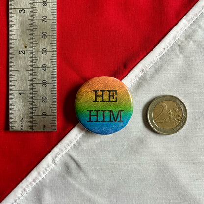 rainbow glitter pronoun badge sizing