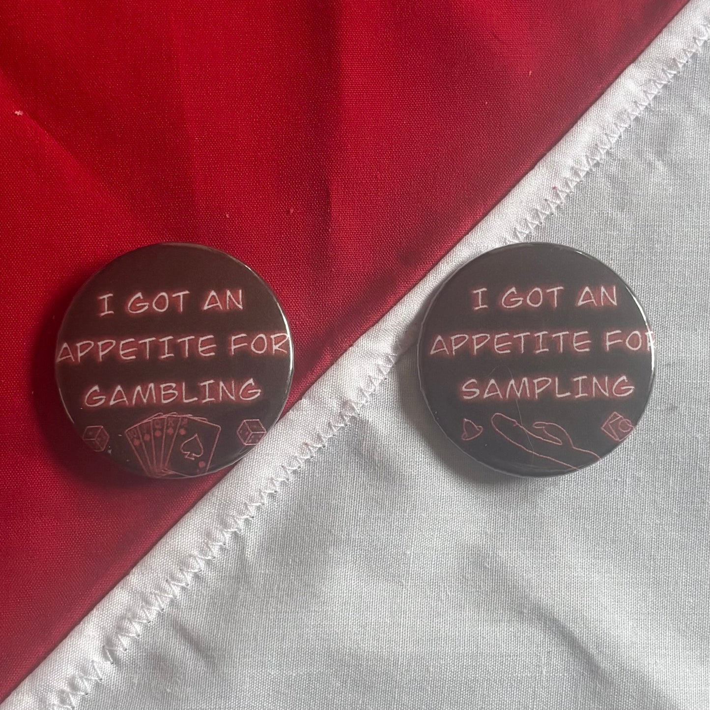 Gambling & Sampling - Hazbin Hotel Badge Pair